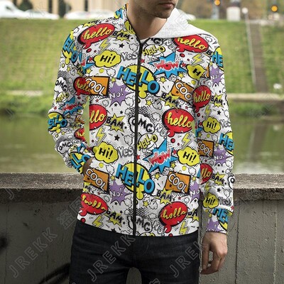 Karikatūras 3D drukas džemperi ar kapuci eksplodēti burti panku grafiti ar rāvējslēdzēju uz augšu kapuces Vīriešu sievietes, bērni, modes ielas apģērbi, apģērbi