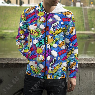 Karikatūras 3D drukas džemperi ar kapuci eksplodēti burti panku grafiti ar rāvējslēdzēju uz augšu kapuces Vīriešu sievietes, bērni, modes ielas apģērbi, apģērbi