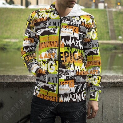 Karikatūras 3D drukas džemperi ar kapuci eksplodēti burti panku grafiti ar rāvējslēdzēju uz augšu kapuces Vīriešu sievietes, bērni, modes ielas apģērbi, apģērbi