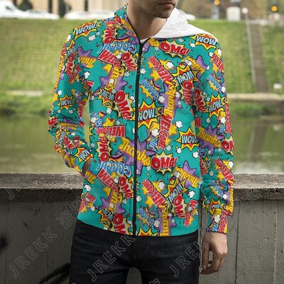 Karikatūras 3D drukas džemperi ar kapuci eksplodēti burti panku grafiti ar rāvējslēdzēju uz augšu kapuces Vīriešu sievietes, bērni, modes ielas apģērbi, apģērbi