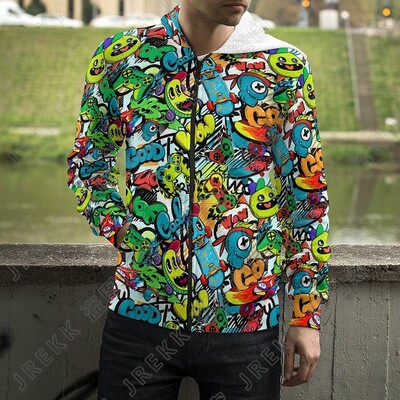 Karikatūras 3D drukas džemperi ar kapuci eksplodēti burti panku grafiti ar rāvējslēdzēju uz augšu kapuces Vīriešu sievietes, bērni, modes ielas apģērbi, apģērbi