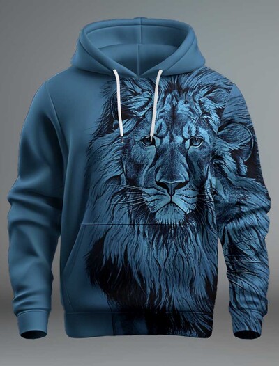 Jauns Graphic Lion vīriešu modes 3D drukas džemperis ar kapuci Streetwear kapuces ar garām piedurknēm ar kapuci ar apdruku priekšpusē kabatā pavasara džemperis