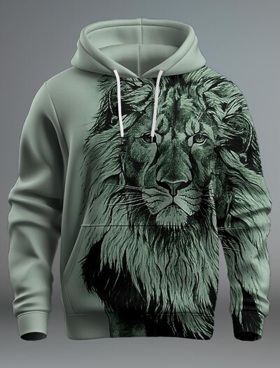 Jauns Graphic Lion vīriešu modes 3D drukas džemperis ar kapuci Streetwear kapuces ar garām piedurknēm ar kapuci ar apdruku priekšpusē kabatā pavasara džemperis