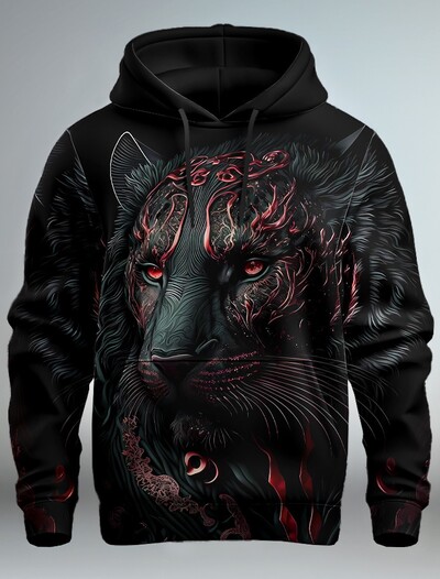Jauns Graphic Lion vīriešu modes 3D drukas džemperis ar kapuci Streetwear kapuces ar garām piedurknēm ar kapuci ar apdruku priekšpusē kabatā pavasara džemperis