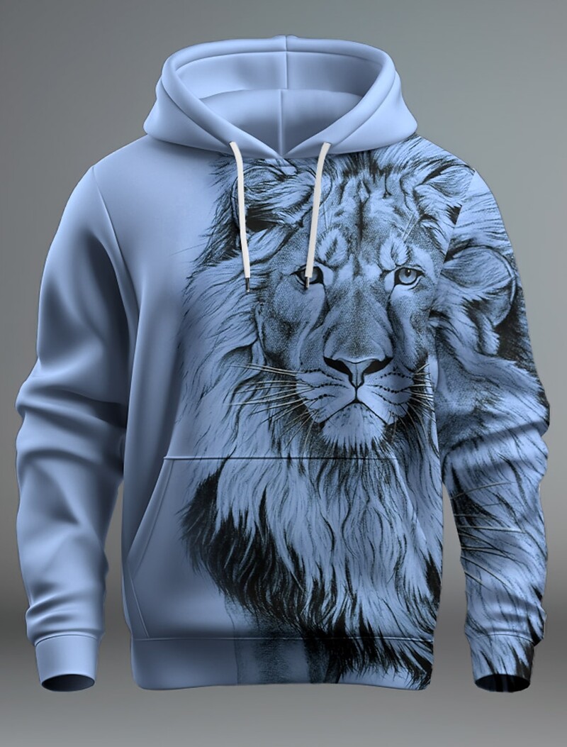 Jauns Graphic Lion vīriešu modes 3D drukas džemperis ar kapuci Streetwear kapuces ar garām piedurknēm ar kapuci ar apdruku priekšpusē kabatā pavasara džemperis