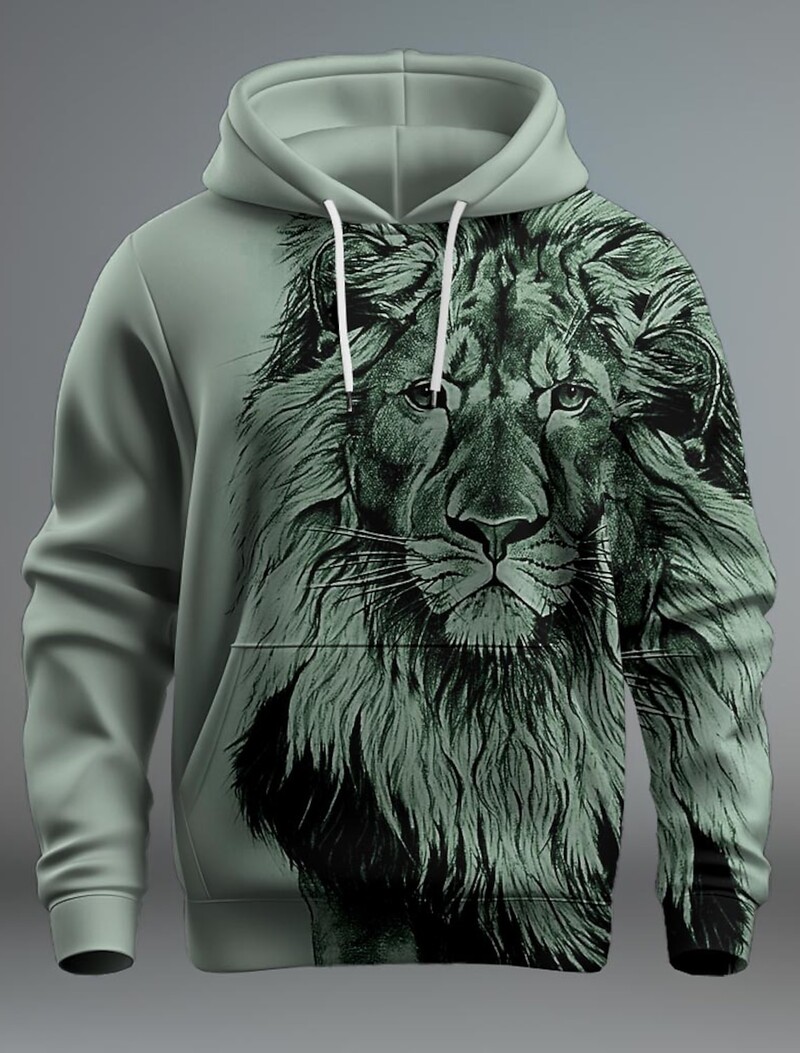 Jauns Graphic Lion vīriešu modes 3D drukas džemperis ar kapuci Streetwear kapuces ar garām piedurknēm ar kapuci ar apdruku priekšpusē kabatā pavasara džemperis
