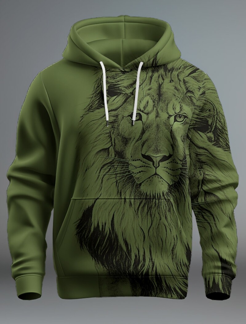 Jauns Graphic Lion vīriešu modes 3D drukas džemperis ar kapuci Streetwear kapuces ar garām piedurknēm ar kapuci ar apdruku priekšpusē kabatā pavasara džemperis