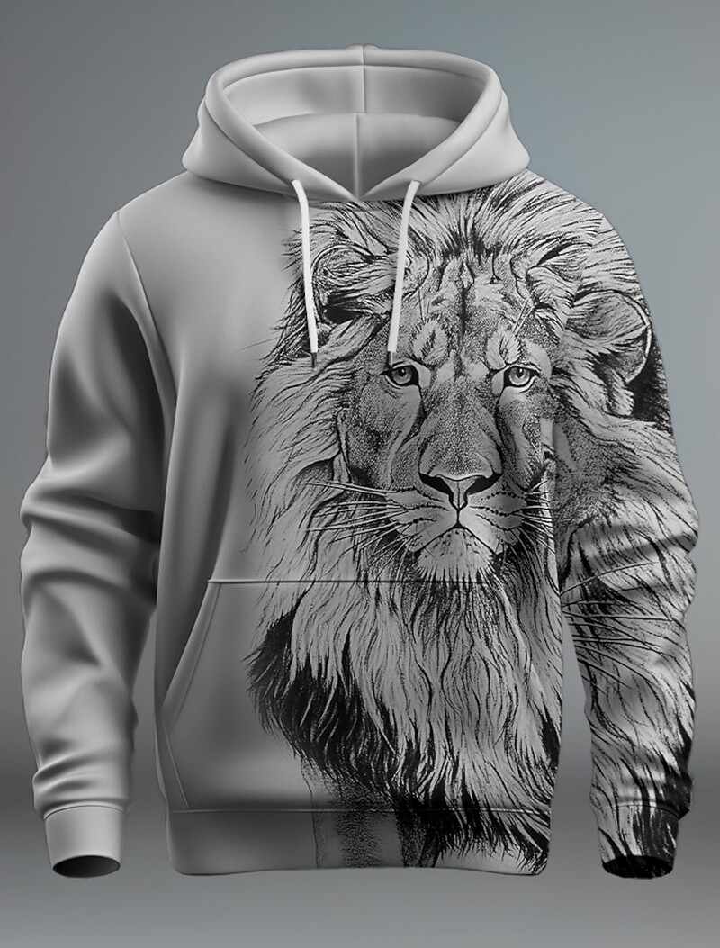 Jauns Graphic Lion vīriešu modes 3D drukas džemperis ar kapuci Streetwear kapuces ar garām piedurknēm ar kapuci ar apdruku priekšpusē kabatā pavasara džemperis
