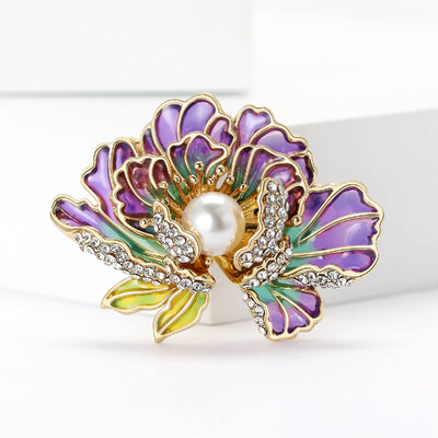 Broșe cu flori de bujor emailat pentru femei Ace de trandafiri cu strasuri Insignă flori de perle Cadouri pentru petreceri pentru prieteni Accesorii