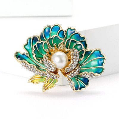 Broșe cu flori de bujor emailat pentru femei Ace de trandafiri cu strasuri Insignă flori de perle Cadouri pentru petreceri pentru prieteni Accesorii