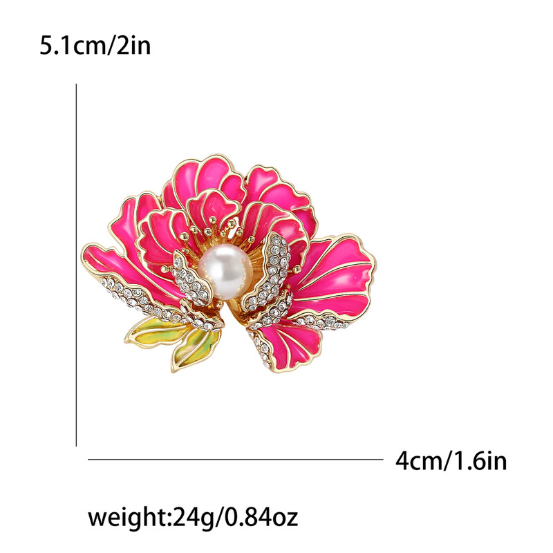 Broșe cu flori de bujor emailat pentru femei Ace de trandafiri cu strasuri Insignă flori de perle Cadouri pentru petreceri pentru prieteni Accesorii