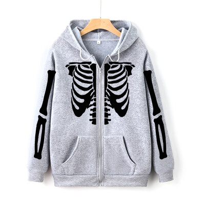 Vintage majica s patentnim zatvaračem s printom kostura Y2K Gothic Bone Graphic Unisex majica s kapuljačom s patentnim zatvaračem Jesenska ulična odjeća Harajuku ženska majica s patentnim zatvaračem