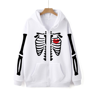 Vintage majica s patentnim zatvaračem s printom kostura Y2K Gothic Bone Graphic Unisex majica s kapuljačom s patentnim zatvaračem Jesenska ulična odjeća Harajuku ženska majica s patentnim zatvaračem