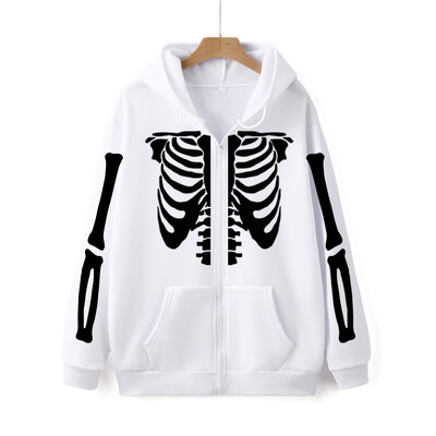 Vintage majica s patentnim zatvaračem s printom kostura Y2K Gothic Bone Graphic Unisex majica s kapuljačom s patentnim zatvaračem Jesenska ulična odjeća Harajuku ženska majica s patentnim zatvaračem