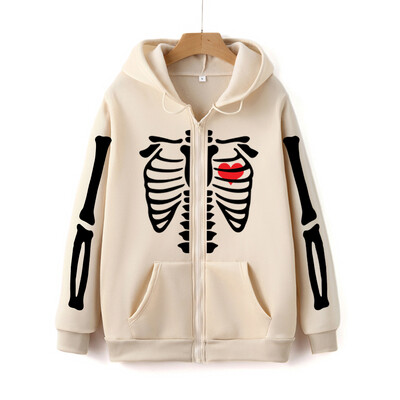 Vintage majica s patentnim zatvaračem s printom kostura Y2K Gothic Bone Graphic Unisex majica s kapuljačom s patentnim zatvaračem Jesenska ulična odjeća Harajuku ženska majica s patentnim zatvaračem