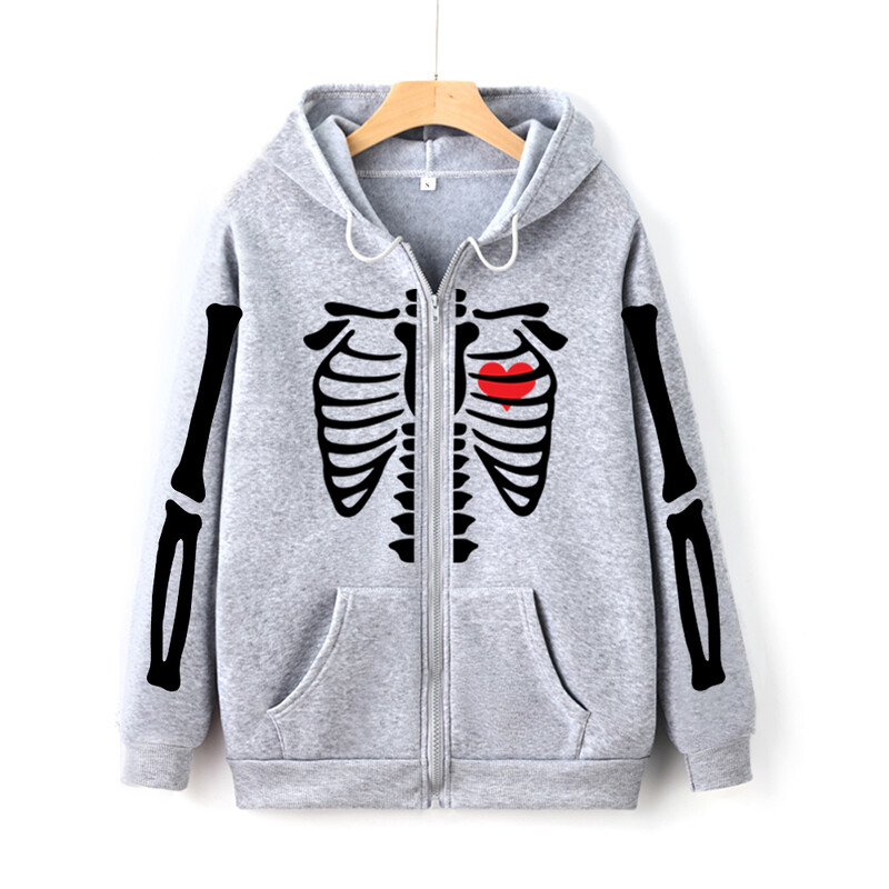 Vintage majica s patentnim zatvaračem s printom kostura Y2K Gothic Bone Graphic Unisex majica s kapuljačom s patentnim zatvaračem Jesenska ulična odjeća Harajuku ženska majica s patentnim zatvaračem