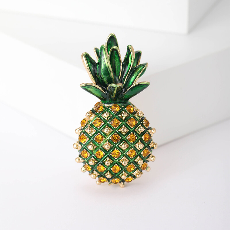 Emajlirani broševi s ananasom od kamenčića za žene, uniseks igle s biljkama, 4 boje, dostupni ležerni dodaci za zabave, darovi