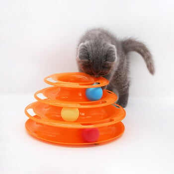 Cat Toy Tower Τριών στρώσεων πικάπ γάτας με διαδραστικό πικάπ με μπάλα κυλινδρικές μπάλες τροχιάς παιχνίδια για κατοικίδια