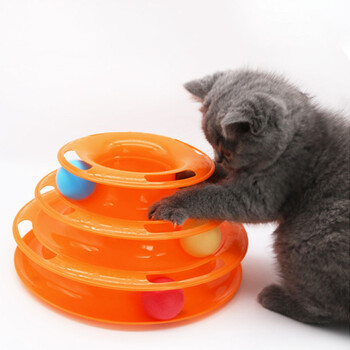 Cat Toy Tower Τριών στρώσεων πικάπ γάτας με διαδραστικό πικάπ με μπάλα κυλινδρικές μπάλες τροχιάς παιχνίδια για κατοικίδια