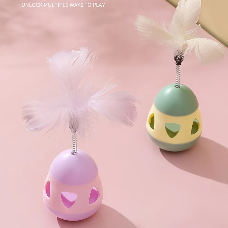 Cat Interactive Toy Funny Tumbler Leaky Food Ball Spring Toys Pet Relieve Doredom Rolling Teaser Παιχνίδι με φτερά με περιστρεφόμενη μπάλα