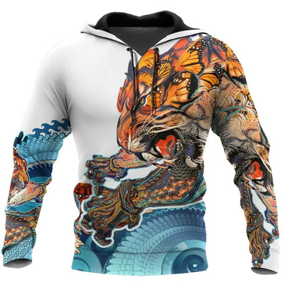 Retro meeste kapuuts Jaapani samurai tätoveeringu mustriga, 3D-prinditud sügisene tänava hip-hop meeste kapuuts, Y2K pullover