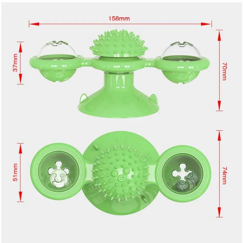 Vicces macskajáték forgó szélmalom LED labdával ＆ Catnip Scratch hajkefe Intelligencia oktató tapadókorong macskák pörgető játék
