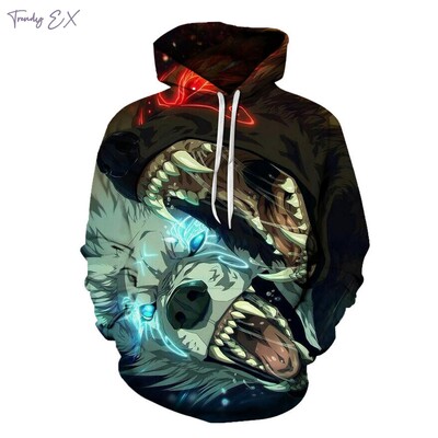 Novi Sweatshirt Harajuku 3D Wolf King Printstreet Modni Sweatshirt Comforts Sport s dugim rukavima s kapuljačom