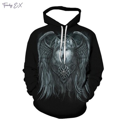 Novi Sweatshirt Harajuku 3D Wolf King Printstreet Modni Sweatshirt Comforts Sport s dugim rukavima s kapuljačom