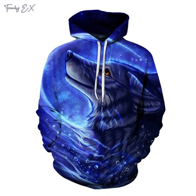 Novi Sweatshirt Harajuku 3D Wolf King Printstreet Modni Sweatshirt Comforts Sport s dugim rukavima s kapuljačom