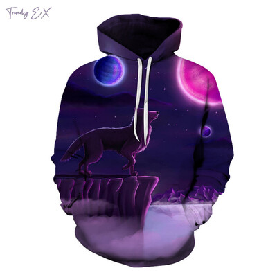 Novi Sweatshirt Harajuku 3D Wolf King Printstreet Modni Sweatshirt Comforts Sport s dugim rukavima s kapuljačom