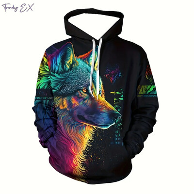 Novi Sweatshirt Harajuku 3D Wolf King Printstreet Modni Sweatshirt Comforts Sport s dugim rukavima s kapuljačom