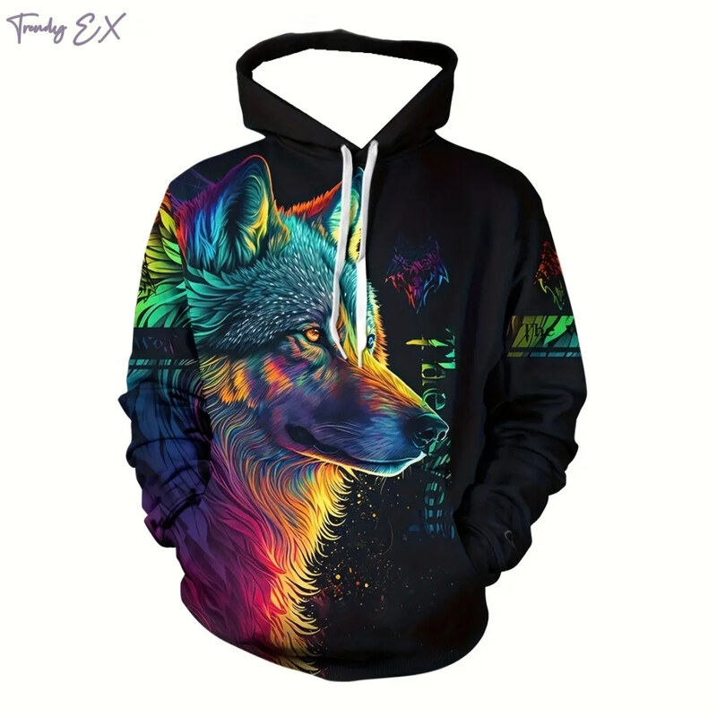 Novi Sweatshirt Harajuku 3D Wolf King Printstreet Modni Sweatshirt Comforts Sport s dugim rukavima s kapuljačom