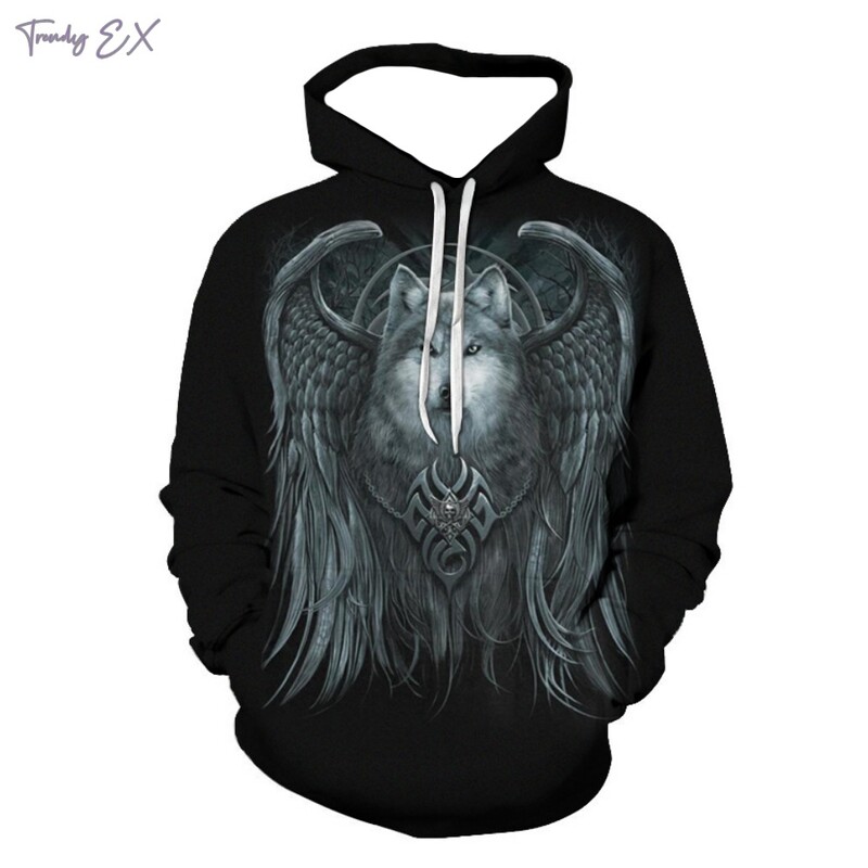 Novi Sweatshirt Harajuku 3D Wolf King Printstreet Modni Sweatshirt Comforts Sport s dugim rukavima s kapuljačom