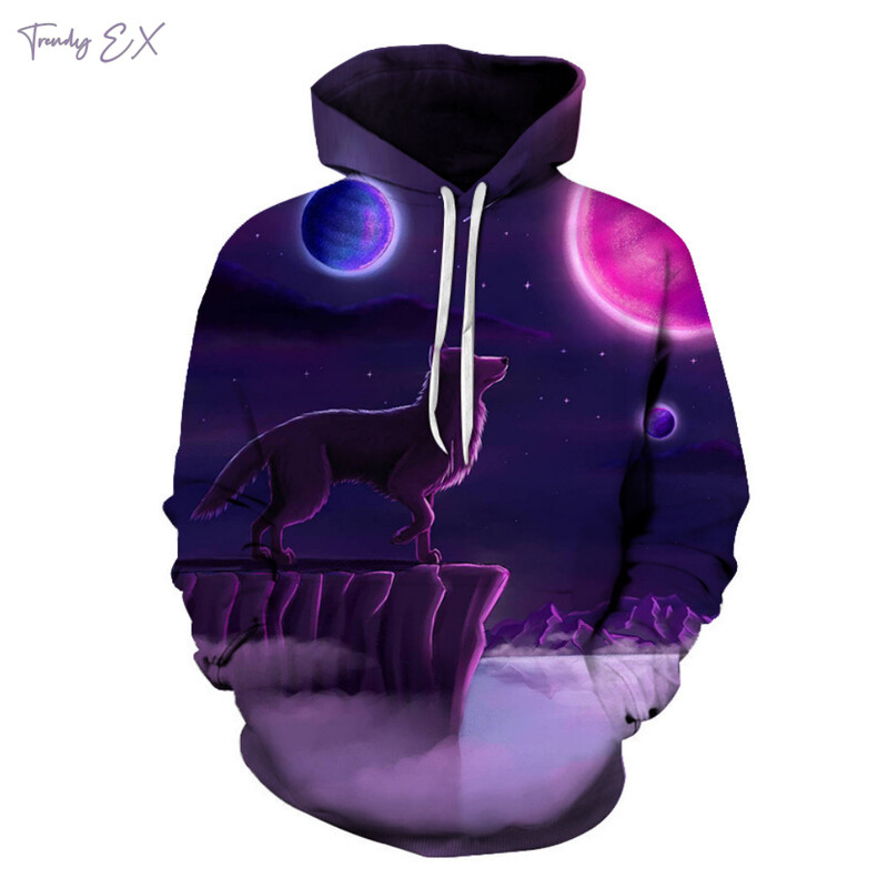 Novi Sweatshirt Harajuku 3D Wolf King Printstreet Modni Sweatshirt Comforts Sport s dugim rukavima s kapuljačom