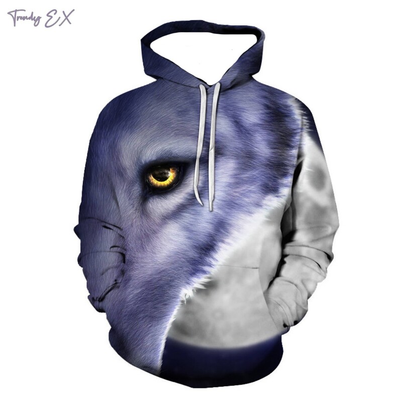 Novi Sweatshirt Harajuku 3D Wolf King Printstreet Modni Sweatshirt Comforts Sport s dugim rukavima s kapuljačom