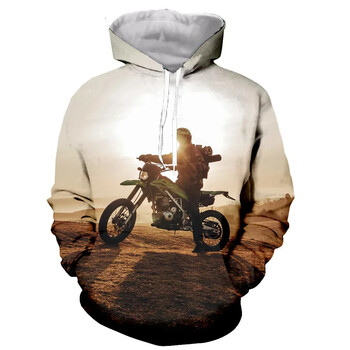 Mountain Motorcycle Rider Pattern Hoodie Модна тенденция с дълъг ръкав Готини 3D печатни суичъри за мъже Ежедневно улично облекло Свободни топове