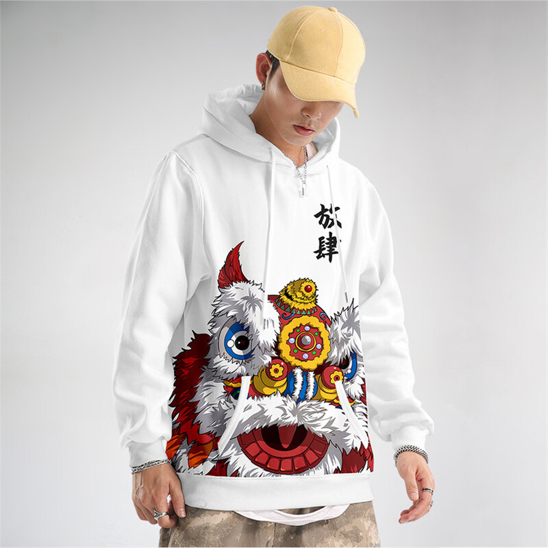 Stil chinezesc Dragon Lion Dance Hanorac Hanorac cu mânecă lungă Pulovere cool Jachetă casual Streetwear 2024 Noi haine pentru bărbați