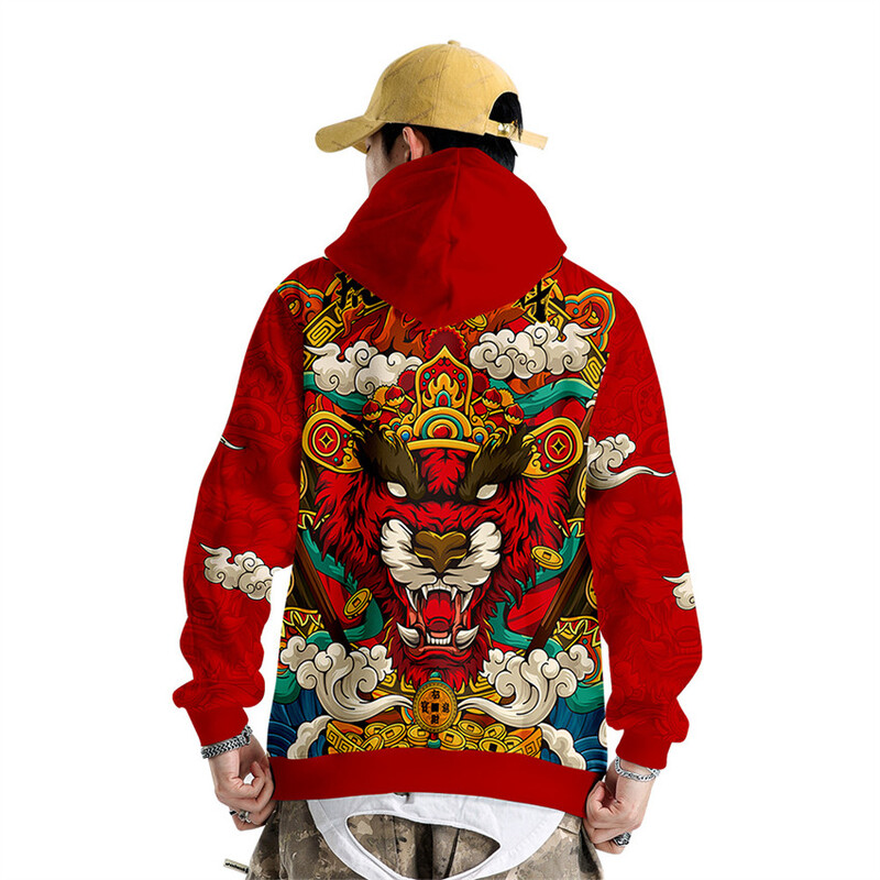 Stil chinezesc Dragon Lion Dance Hanorac Hanorac cu mânecă lungă Pulovere cool Jachetă casual Streetwear 2024 Noi haine pentru bărbați