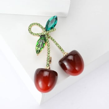 Beaut&Berry Cute σμάλτο Rhinestone Cherry καρφίτσες για γυναίκες Νέου στυλ καρφίτσες φυτών Γραφείο πάρτι Casual αξεσουάρ Δώρα