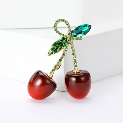 Beaut&Berry Broșe drăguțe din email cu strasuri de cireș pentru femei, stil nou, ace pentru plante, petreceri de birou, accesorii casual, cadouri