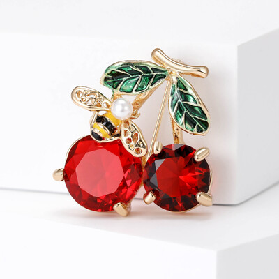 Beaut&Berry Broșe drăguțe din email cu strasuri de cireș pentru femei, stil nou, ace pentru plante, petreceri de birou, accesorii casual, cadouri