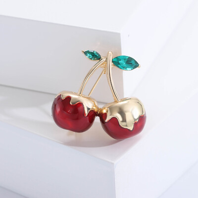 Beaut&Berry Broșe drăguțe din email cu strasuri de cireș pentru femei, stil nou, ace pentru plante, petreceri de birou, accesorii casual, cadouri