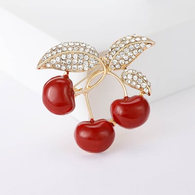 Beaut&Berry Broșe drăguțe din email cu strasuri de cireș pentru femei, stil nou, ace pentru plante, petreceri de birou, accesorii casual, cadouri