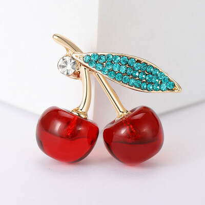 Beaut&Berry Broșe drăguțe din email cu strasuri de cireș pentru femei, stil nou, ace pentru plante, petreceri de birou, accesorii casual, cadouri