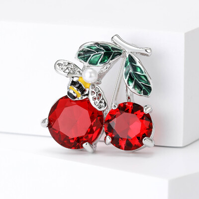 Beaut&Berry Broșe drăguțe din email cu strasuri de cireș pentru femei, stil nou, ace pentru plante, petreceri de birou, accesorii casual, cadouri