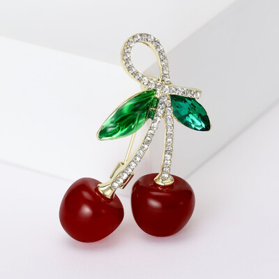 Beaut&Berry Broșe drăguțe din email cu strasuri de cireș pentru femei, stil nou, ace pentru plante, petreceri de birou, accesorii casual, cadouri