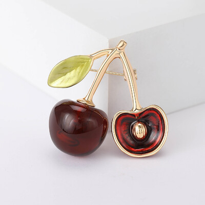 Beaut&Berry Broșe drăguțe din email cu strasuri de cireș pentru femei, stil nou, ace pentru plante, petreceri de birou, accesorii casual, cadouri