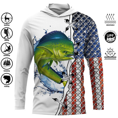 Vīriešu brīvdabas makšķerēšanas krekls, sauļošanās džemperis ar kapuci, ērts sporta krekls, aizsargājošs augšpuse mitrumu uzsūcoša makšķerēšana okeānā