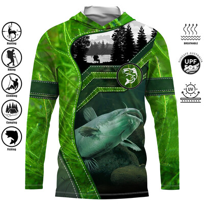 Vīriešu brīvdabas makšķerēšanas krekls, sauļošanās džemperis ar kapuci, ērts sporta krekls, aizsargājošs augšpuse mitrumu uzsūcoša makšķerēšana okeānā