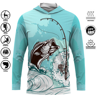 Vīriešu brīvdabas makšķerēšanas krekls, sauļošanās džemperis ar kapuci, ērts sporta krekls, aizsargājošs augšpuse mitrumu uzsūcoša makšķerēšana okeānā